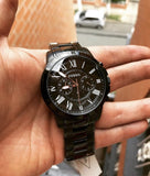Fossil Grant Chronograph Black Dial Black Steel Strap Watch for Men - FS4832 Buy Now By Fossil