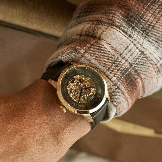 Fossil Townsman Automatic Skeleton Black Dial Black Leather Strap Watch for Men - ME3210 Buy Now By Fossil