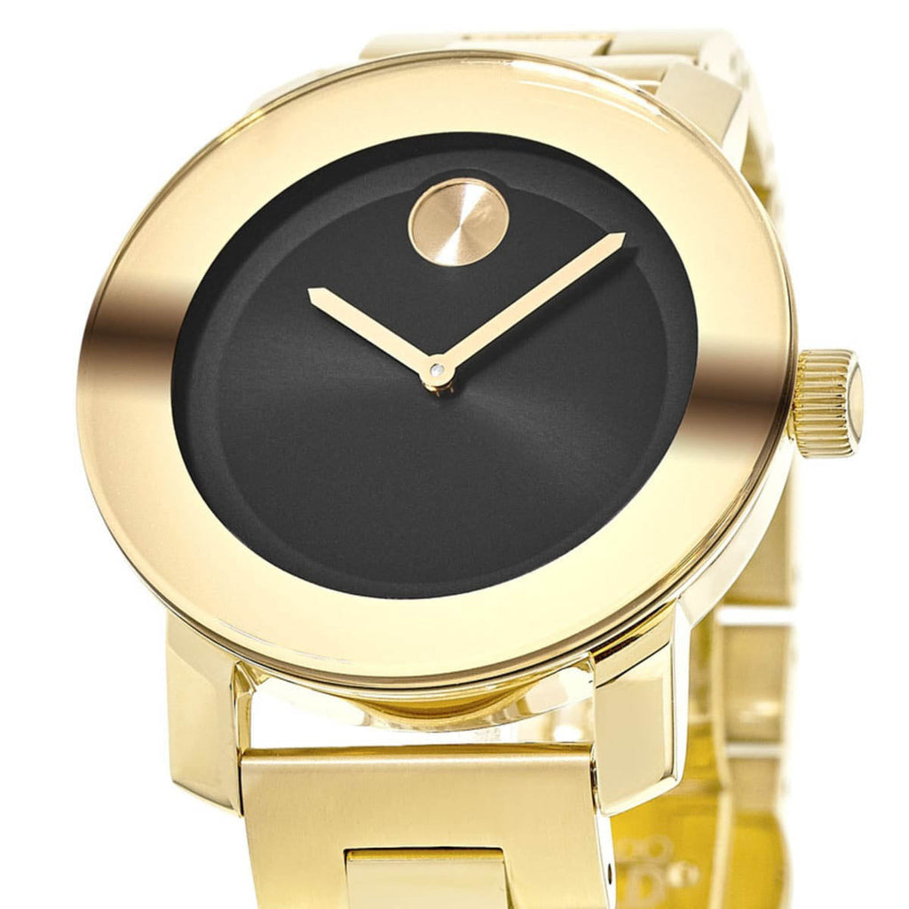 Movado Bold Black Dial Gold Steel Strap Unisex Watch - 3600397 Buy Now By Movado
