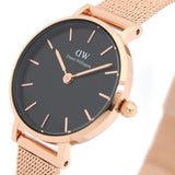 Daniel Wellington Petite Pressed Melrose Black Dial Rose Gold Mesh Strap Watch For Women - DW00100440 Buy Now By Daniel Wellington