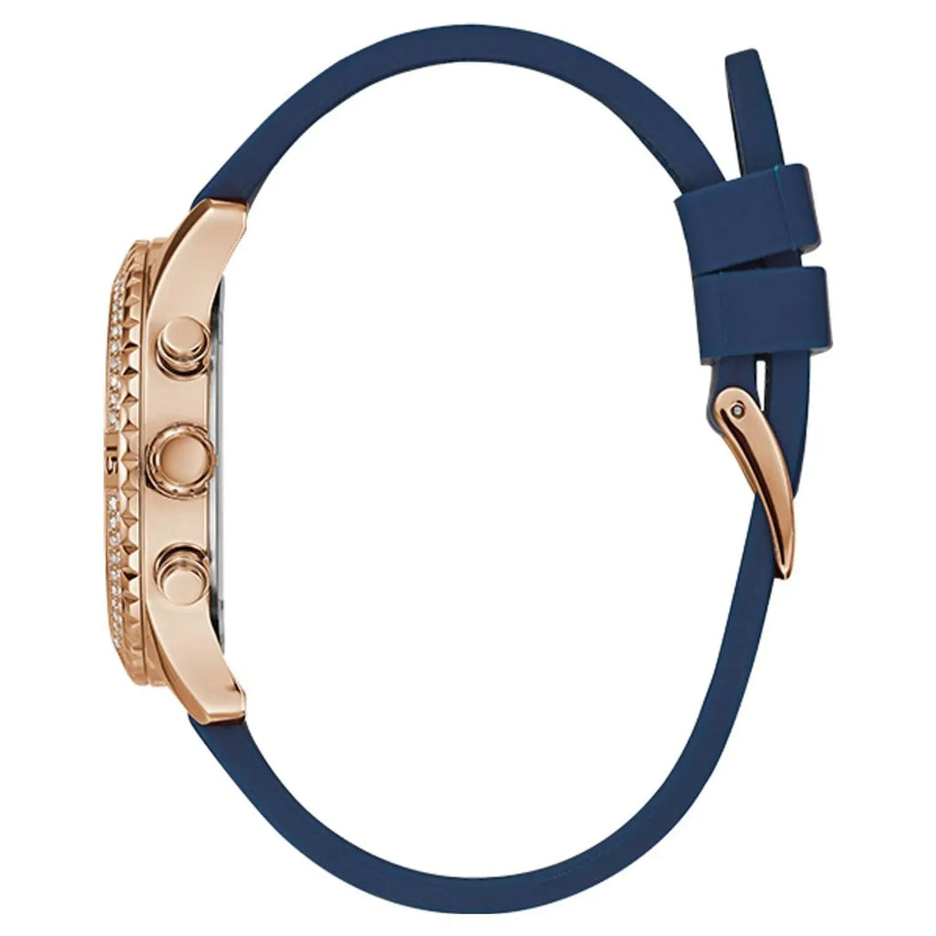 Guess Confetti Diamonds Gold Dial Blue Rubber Strap Watch For Women - W1098L6 Buy Now By Guess