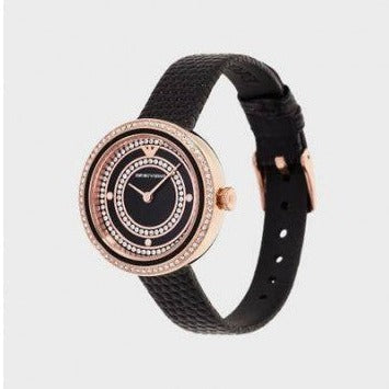 Emporio Armani Rosa Two Hand Black Dial Black Leather Strap Watch For Women - AR11493 Buy Now By Emporio Armani