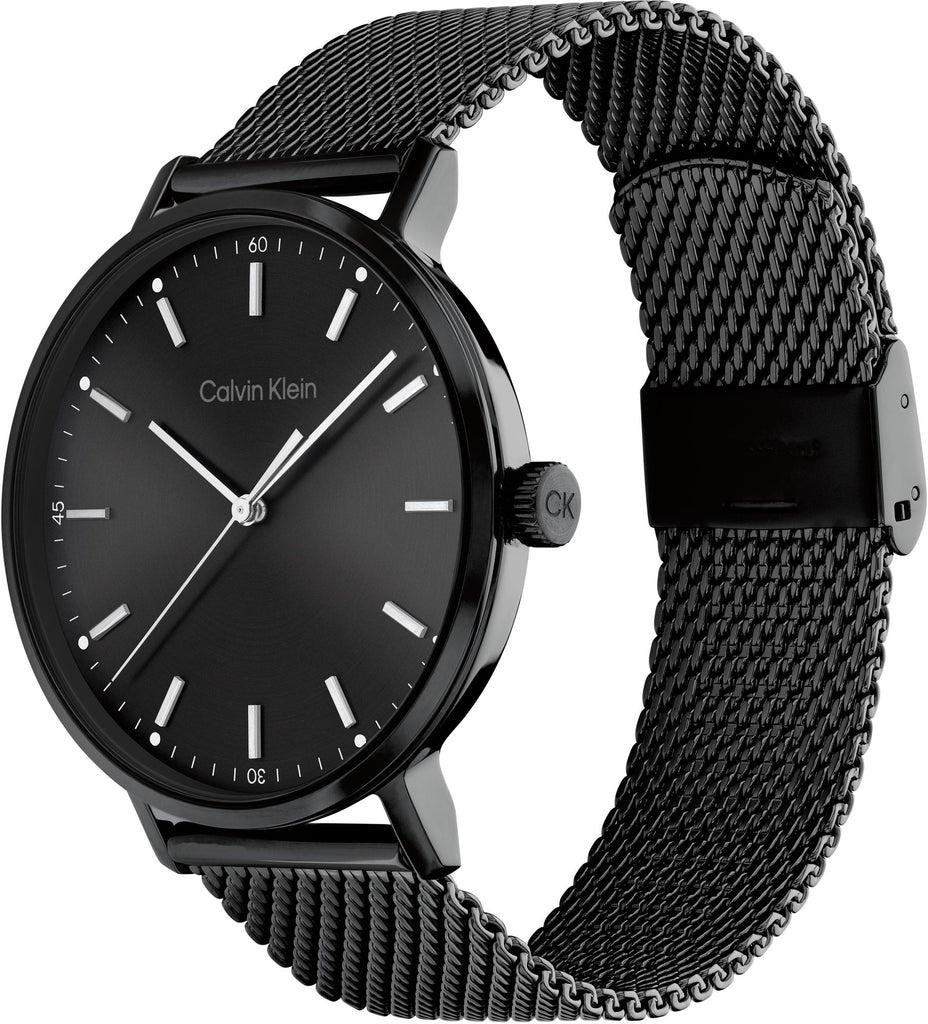 Calvin Klein Minimal Black Dial Black Mesh Bracelet Watch for Men - K3M21421 Buy Now By Calvin Klein
