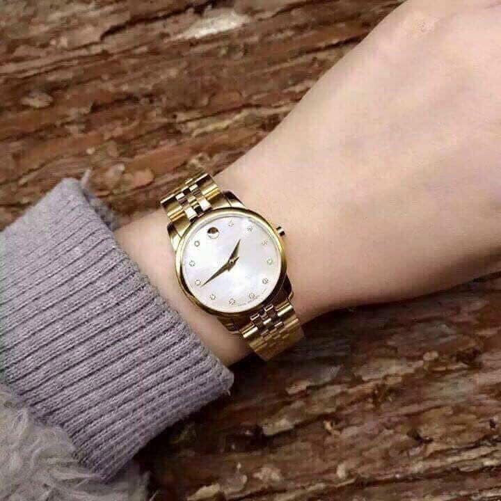 Movado Museum Classic Diamonds Mother of Pearl Dial Gold Steel Strap Watch For Women - 0606998 Buy Now By Movado