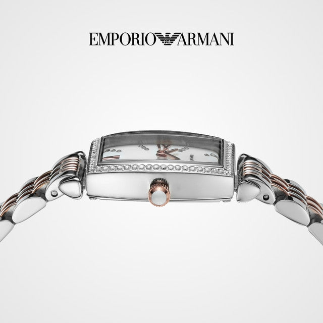 Emporio Armani Gianni T Bar White Mother Of Pearl Dial Two Tone Steel Strap Watch For Women - AR11519 Buy Now By Emporio Armani