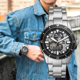 Fossil FB-01 Automatic Skeleton Black Dial Silver Steel Strap Watch for Men - ME3190 Buy Now By Fossil