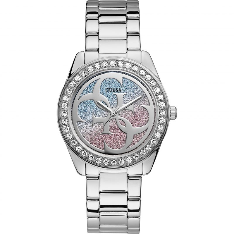Guess G Twist Diamonds Silver Dial Silver Steel Strap Watch For Women - W1201L1 Buy Now By Guess
