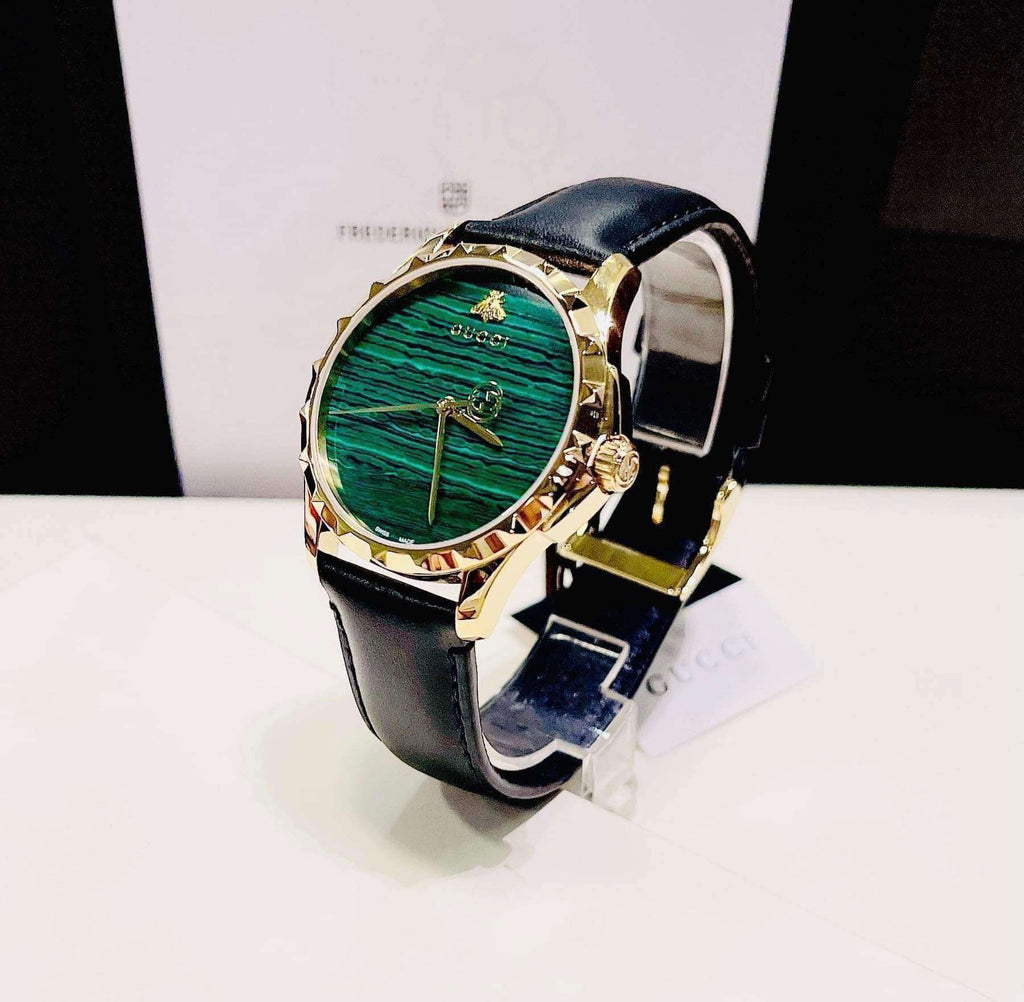 Gucci Le Marche Des Merveilles Quartz Green Dial Black Leather Strap Watch For Women - YA126463 Buy Now By Gucci