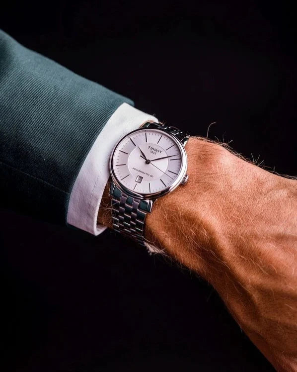 Tissot T Classic Carson Premium Powermatic 80 White Dial Silver Steel Strap Watch For Men - T122.407.11.031.00 Buy Now By Tissot