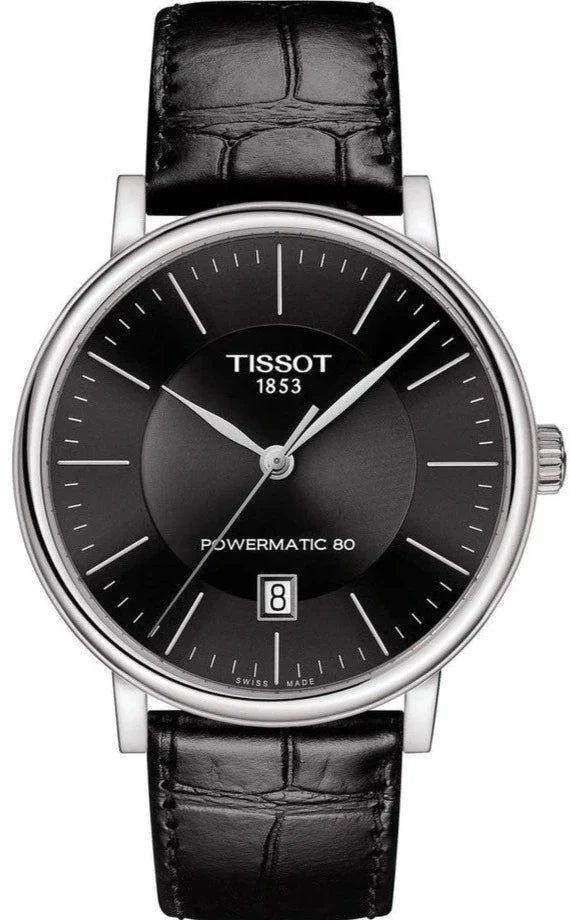 Tissot Carson Premium Powermatic 80 Black Dial Black Leather Strap Watch For Men - T122.407.16.051.00 Buy Now By Tissot