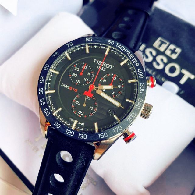 Tissot PRS 516 Chronograph Black Dial Black Leather Strap Watch For Men - T100.417.16.051.00 Buy Now By Tissot