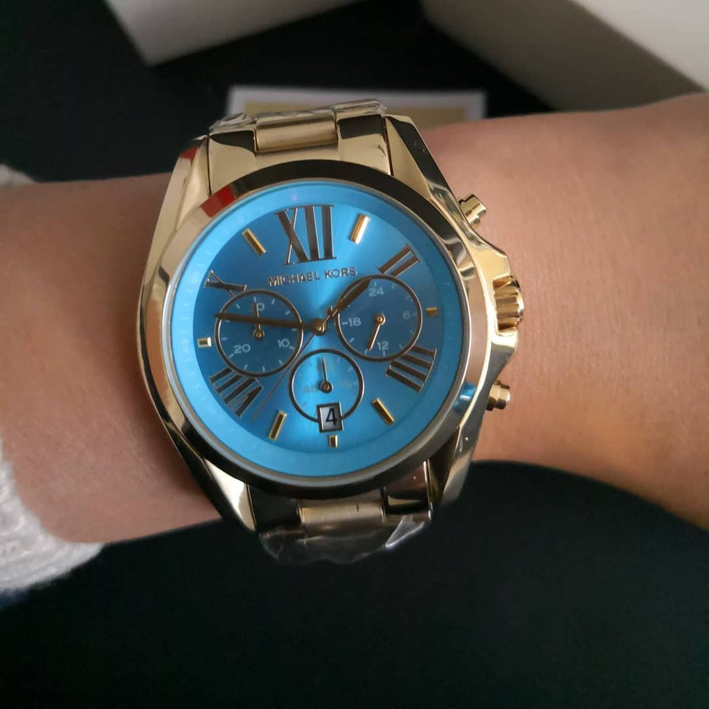 Michael Kors Bradshaw Chronograph Blue Dial Gold Steel Strap Watch For Women - MK5975 Buy Now By Michael Kors