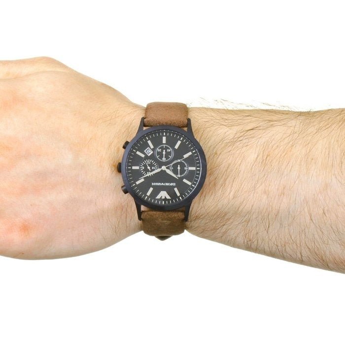 Emporio Armani Chronograph Black Dial Brown Leather Strap Watch For Men - AR11078 Buy Now By Emporio Armani