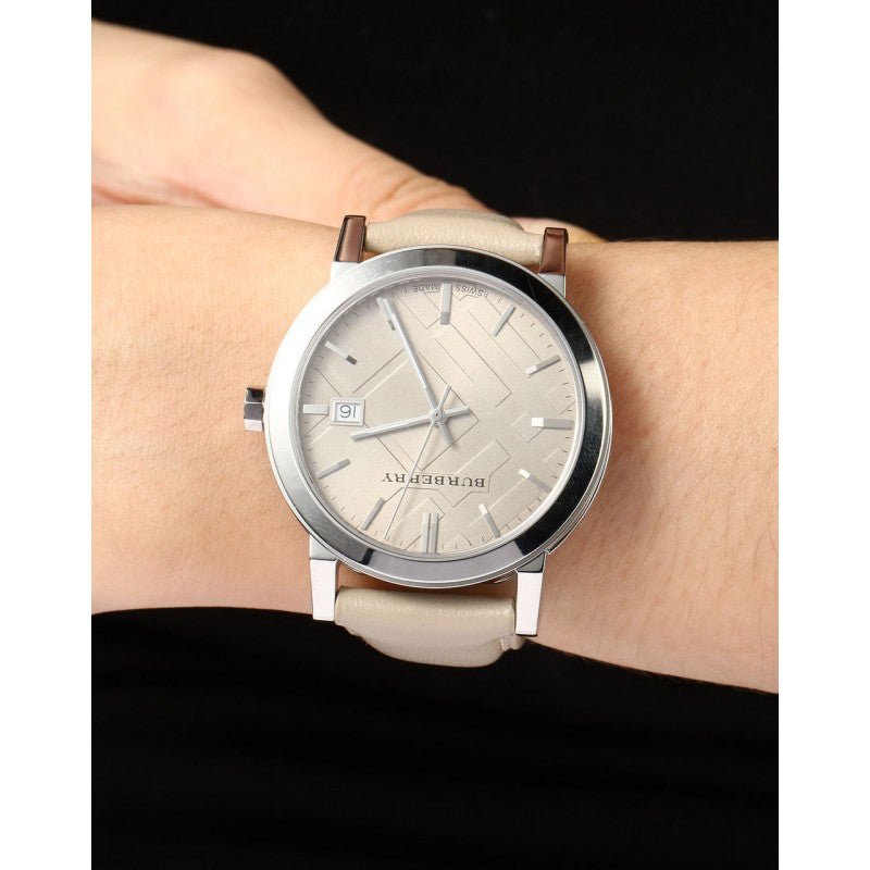 Burberry The City Silver Dial Beige Leather Strap Unisex Watch - BU9010 Buy Now By Burberry