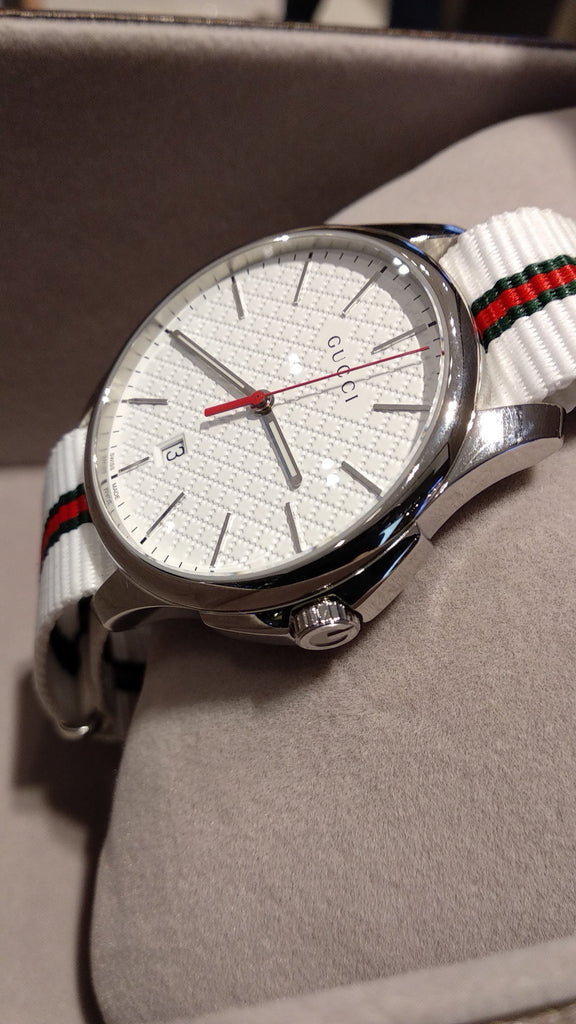 Gucci G Timeless Quartz White DIal White NATO Strap Watch For Men - YA126322 Buy Now By Gucci