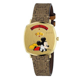 Gucci Grip Disney Mickey Mouse Gold Dial Brown Leather Strap Watch For Women - YA157420 Buy Now By Gucci