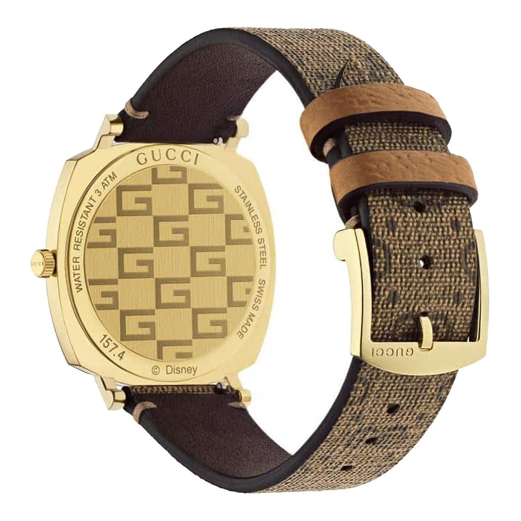 Gucci Grip Disney Mickey Mouse Gold Dial Brown Leather Strap Watch For Women - YA157420 Buy Now By Gucci