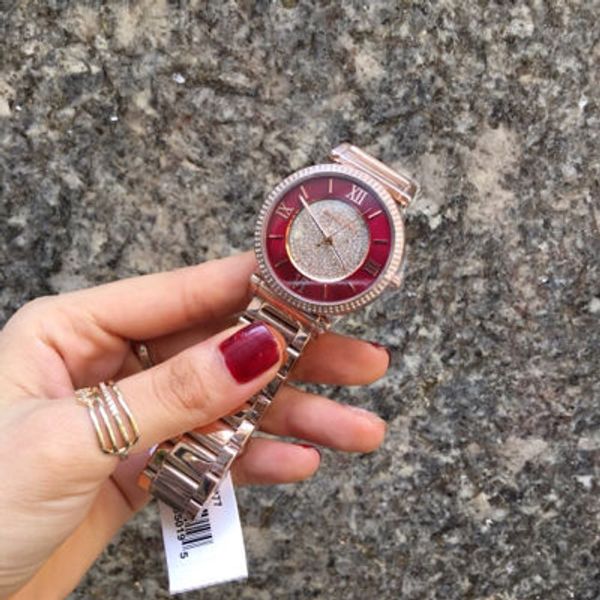 Michael Kors Caitlin Red Dial Rose Gold Stainless Steel Strap Watch for Women - MK3377 Buy Now By Michael Kors