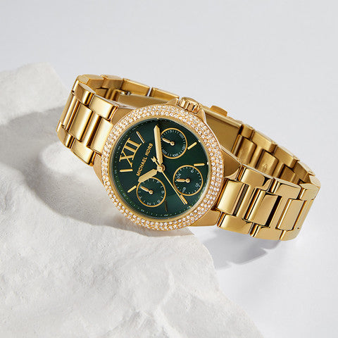 Michael Kors Camille Multifunction Green Dial Gold Steel Strap Watch For Women - MK6981 Buy Now By Michael Kors