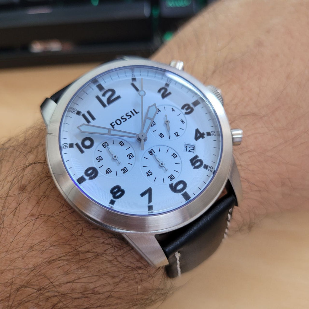 Fossil Pilot Chronograph Sky Blue Dial Black Leather Strap Watch for Men - FS5162 Buy Now By Fossil