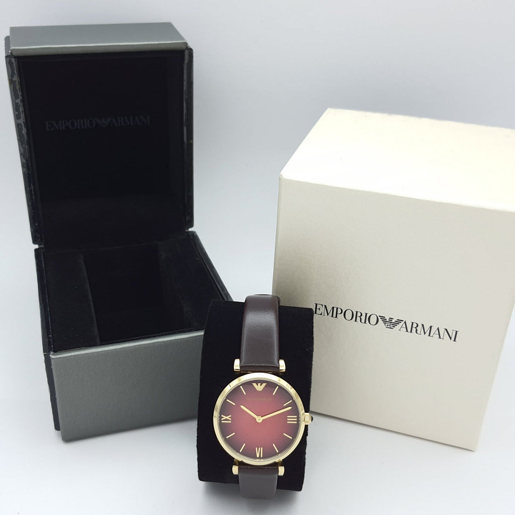 Emporio Armani Gianni T Bar Burgundy Dial Burgundy Leather Strap Watch For Women - AR1757 Buy Now By Emporio Armani