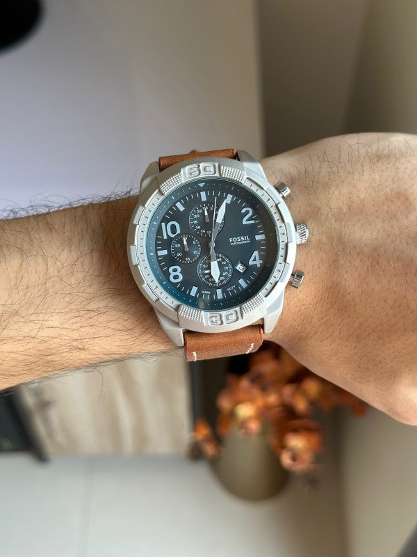 Fossil Bronson Chronograph Luggage Blue Dial Brown Leather Strap Watch for Men - FS5829 Buy Now By Fossil