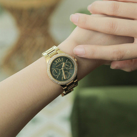 Michael Kors Camille Multifunction Green Dial Gold Steel Strap Watch For Women - MK6981 Buy Now By Michael Kors