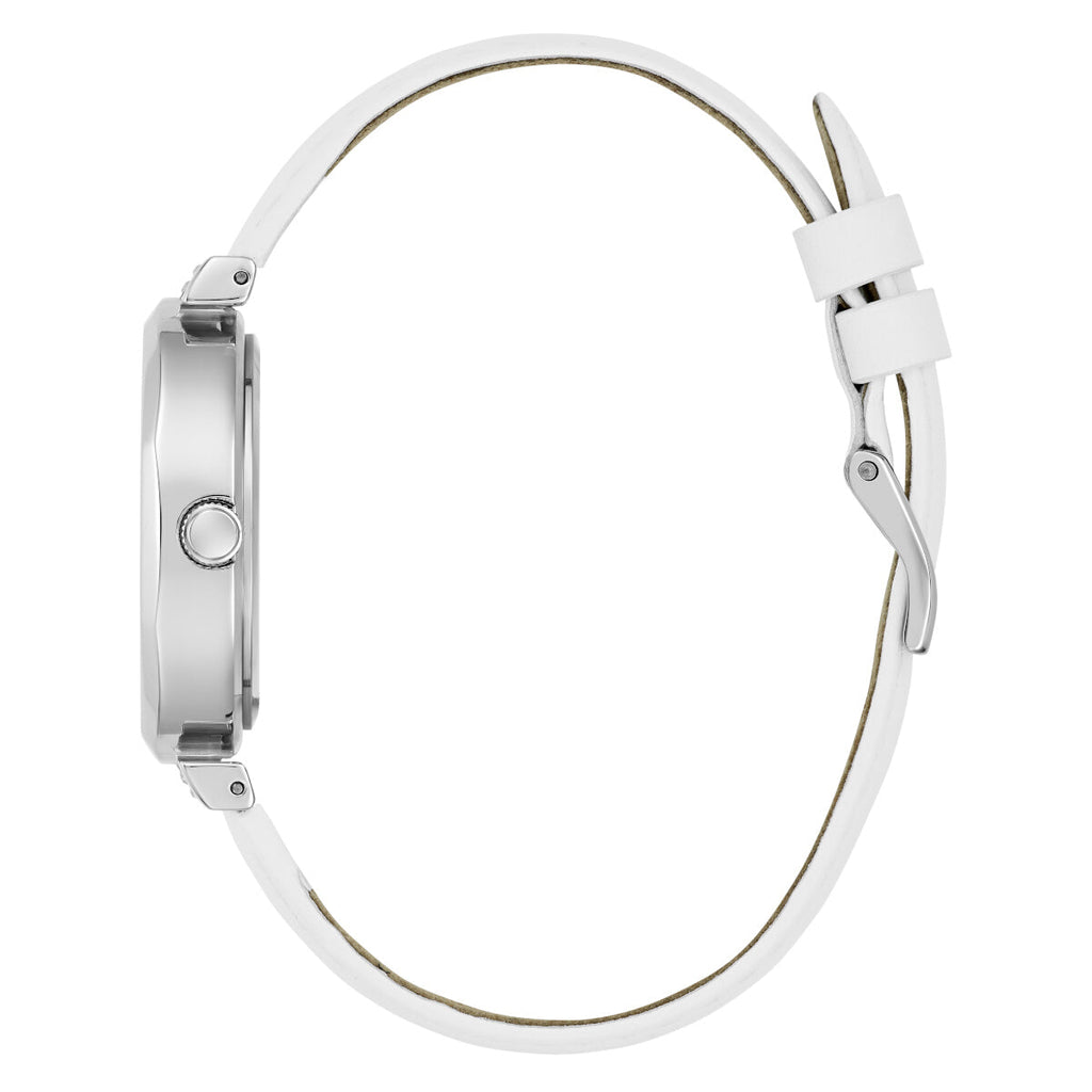 Guess Rumour Silver Dial White Leather Strap Watch For Women - GW0689L1 Buy Now By Guess