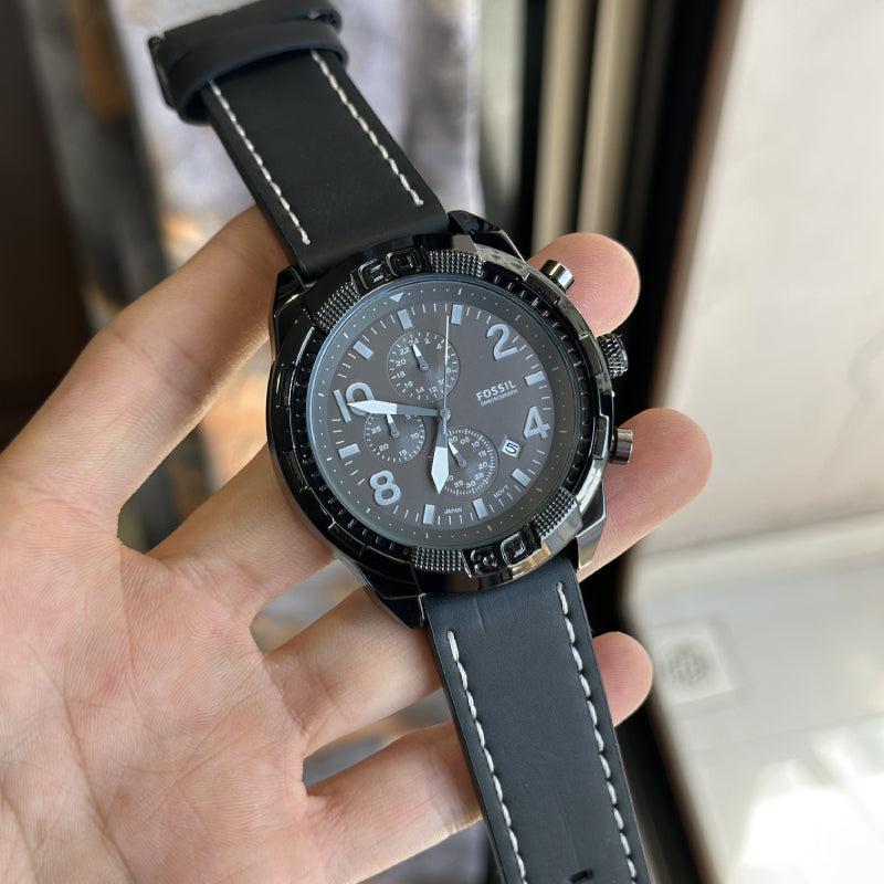Fossil Bronson Chronograph Black Dial Black Leather Strap Watch for Men - FS5874 Buy Now By Fossil