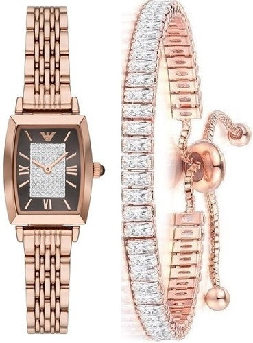 Emporio Armani Gianni T-Bar Analog Crystal Brown Dial Rose Gold Steel Strap Watch For Women - AR11407 Buy Now By Emporio Armani
