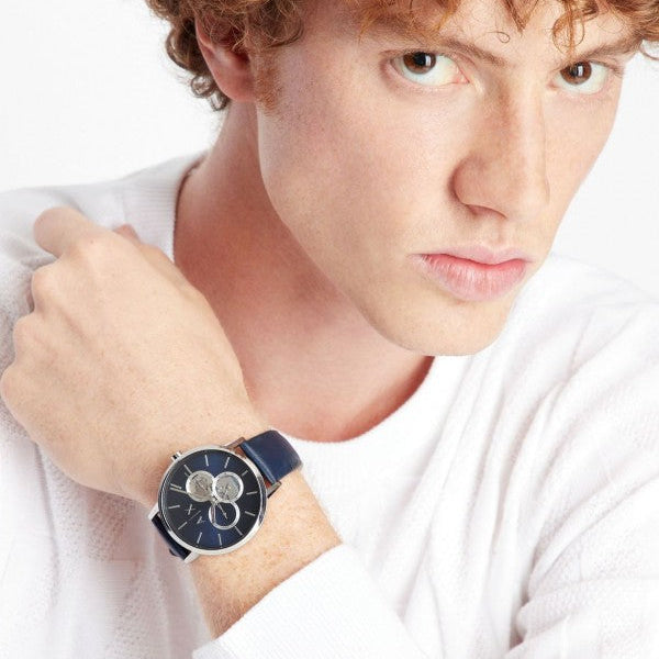 Armani Exchange Cayde Chronograph Blue Dial Blue Leather Strap Watch for Men - AX2746 Buy Now By Armani Exchange