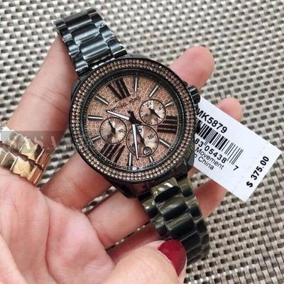Michael Kors Wren Chronograph Gold Diamonds Dial Black Steel Strap Watch for Women - MK5879 Buy Now By Michael Kors