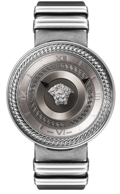 Versace V Metal Icon Silver Dial Silver & Grey Strap Watch for Women - VLC120016 Buy Now By Versace