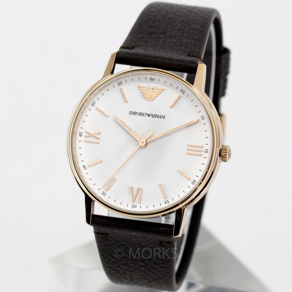Emporio Armani Dress Quartz White Dial Brown Leather Strap Watch For Men - AR11011 Buy Now By Emporio Armani