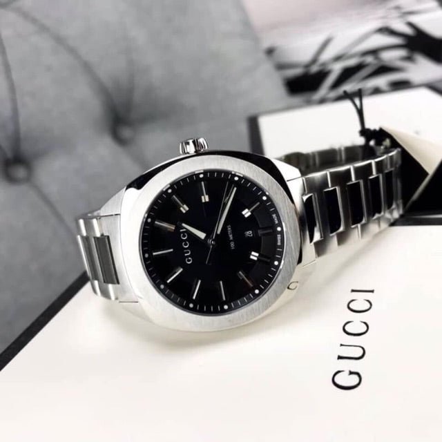 Gucci GG2570 Quartz Black Dial Silver Steel Strap Watch For Men - YA142401 Buy Now By Gucci