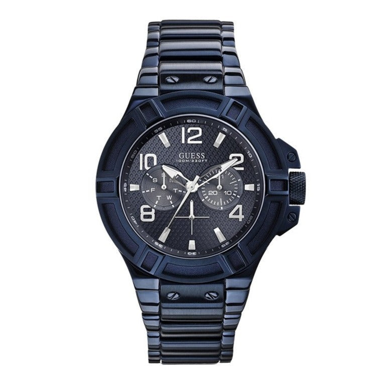 Guess Rigor Multifunction Black Dial Blue Steel Strap Watch for Men - W0218G4 Buy Now By Guess