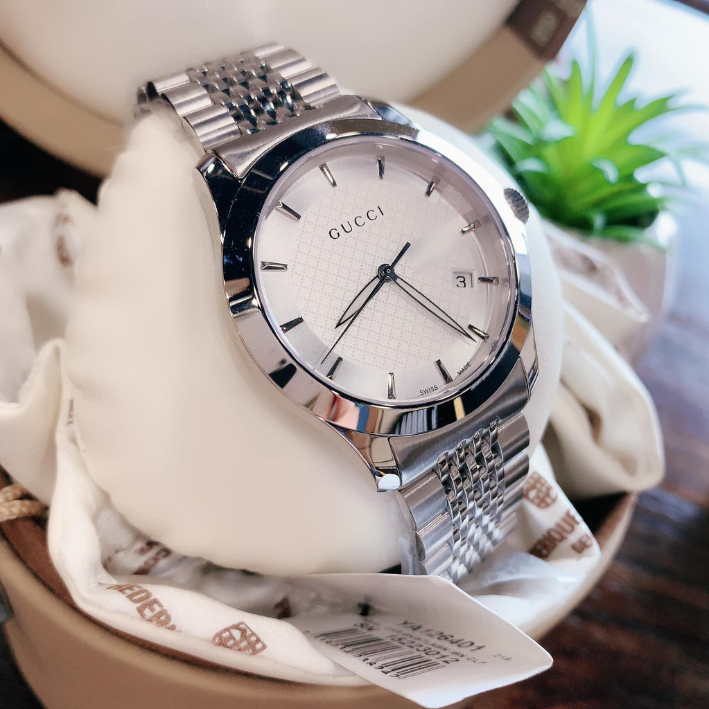 Gucci G Timeless Silver Dial Silver Steel Strap Watch For Men - YA126401 Buy Now By Gucci