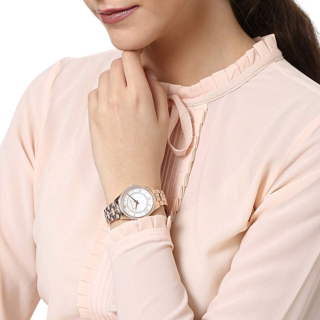 Michael Kors Lauryn Mother of Pearl Dial Rose Gold Steel Strap Watch for Women - MK3716 Buy Now By Michael Kors