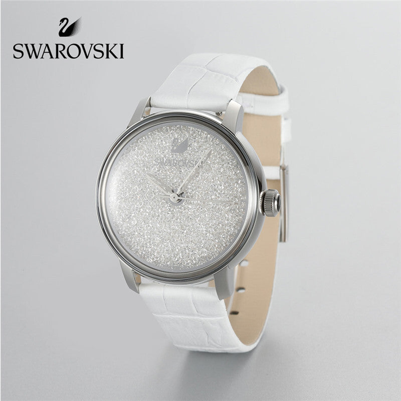 Swarovski Crystalline Hours Silver Dial White Leather Strap Watch for Women - 5295383 Buy Now By Swarovski