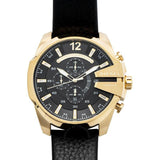 Diesel Mega Chief Chronograph Black Dial Black Leather Strap Watch For Men - DZ4344 Buy Now By Diesel