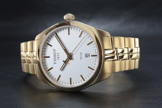Tissot T Classic PR 100 Quartz White Dial Gold Steel Strap Watch for Men - T101.410.33.031.00 Buy Now By Tissot