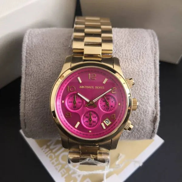 Michael Kors Runway Iridescent Pink Dial Gold Steel Strap Watch for Women - MK5939 Buy Now By Michael Kors