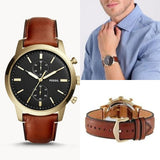 Fossil Townsman Chronograph Black Dial Brown Leather Strap Watch for Men - FS5338 Buy Now By Fossil