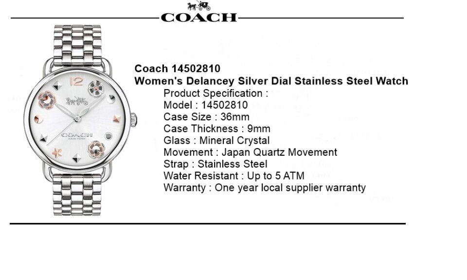 Coach Delancey White Dial Silver Steel Strap Watch for Women - 14502810 Buy Now By Coach