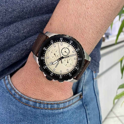 Fossil Dillinger Chronograph White Dial Brown Leather Strap Watch for Men - FS5674 Buy Now By Fossil