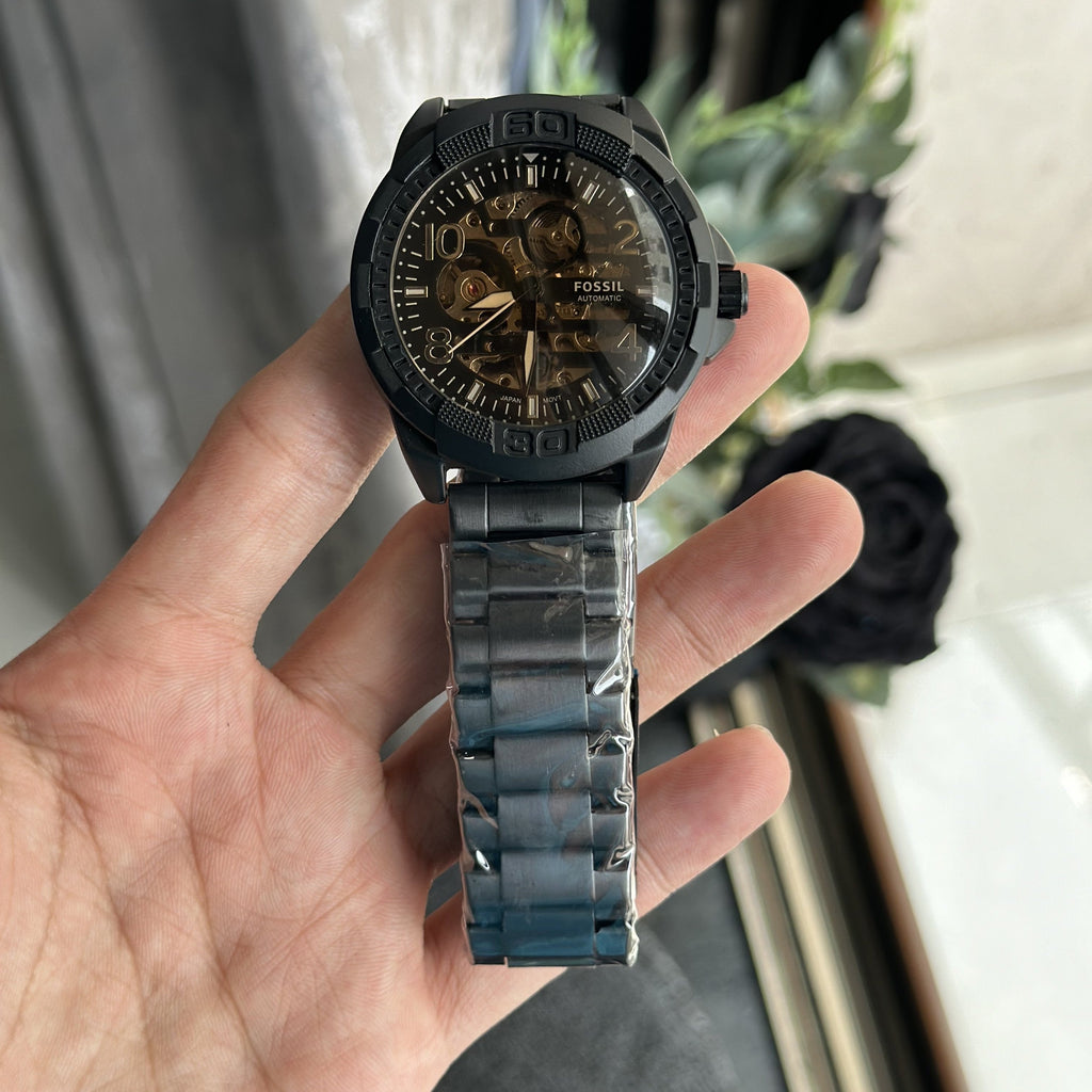 Fossil Bronson Automatic Skeleton Black Dial Grey Steel Strap Watch for Men - ME3255 Buy Now By Fossil