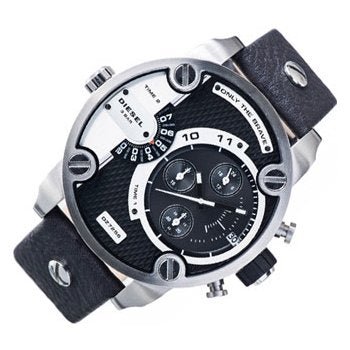 Diesel Little Daddy Black Dial Black Leather Strap Watch For Men - DZ7256 Buy Now By Diesel