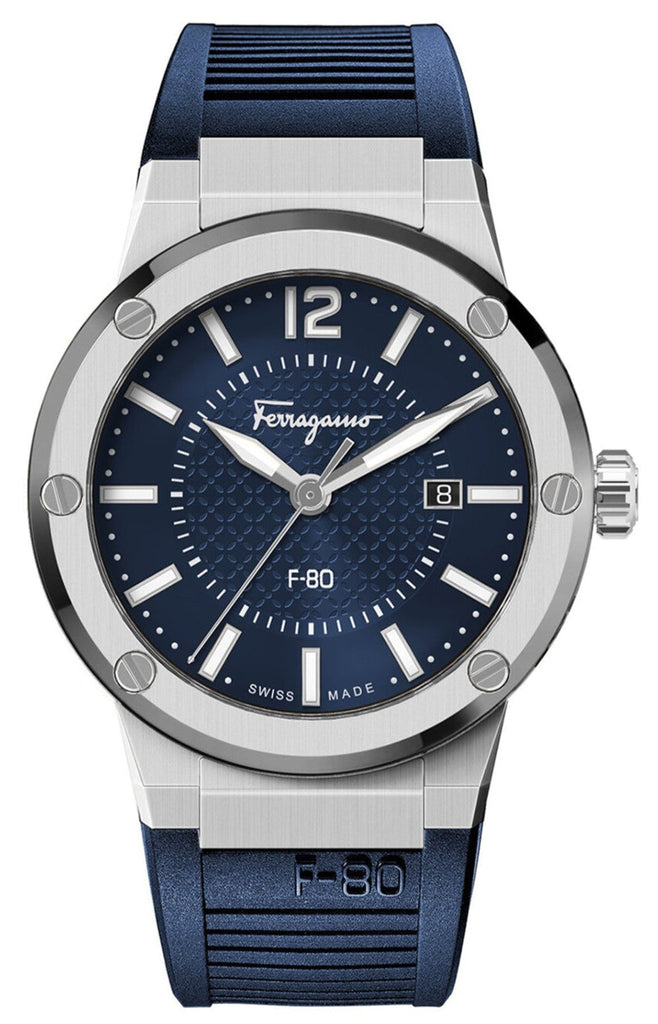 Salvatore Ferragamo F-80 Blue Dial Blue Rubber Strap Watch For Men - SFHY01022 Buy Now By Salvatore Ferragamo