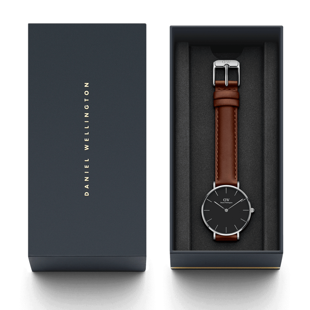 Daniel Wellington Classic Petite St Mawes Black Dial Brown Leather Strap Watch For Women - DW00100181