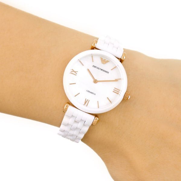 Emporio Armani Ceramica Mother of Pearl Dial White Ceramic Strap Watch For Women - AR1486 Buy Now By Emporio Armani